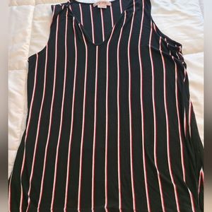 Red, white, black sleeveless striped top